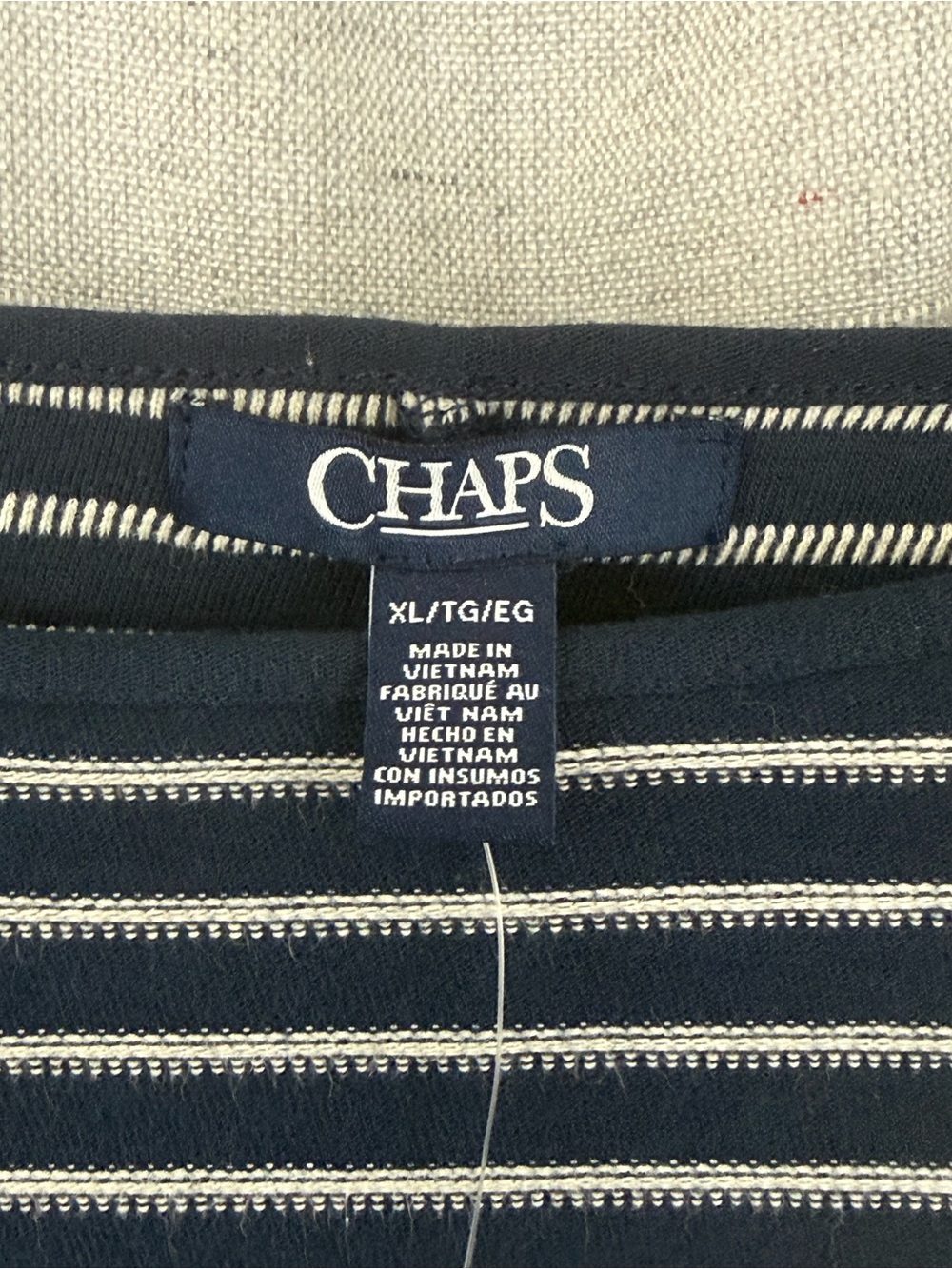 Chaps Woman's Striped 3/4 Sleeve Boat Neck Navy Top, Coastal, Summer SIZE XL - Picture 3 of 8
